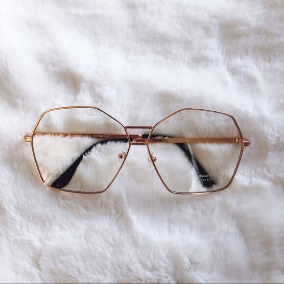 Peyton Rose Gold Hexagon Clear Sunglasses - Picture 1 of 9